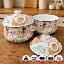Jogo Panelas Caçarola Cake Esmaltada Vintage Kit 2pçs 3,7L