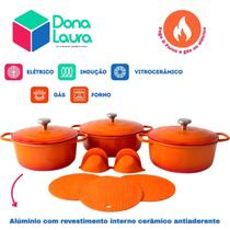 Jogo Panelas Caçarola Indução Gás Forno E Kit Silicone Cor Laranja 8 Peças Jogo Panelas Caçarola Indução Gás Forno E Kit Silicone Cor Laranja 8 Peças