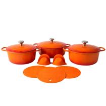 Jogo Panelas Caçarola Indução Gás Forno E Kit Silicone Cor Laranja 8 Peças Jogo Panelas Caçarola Indução Gás Forno E Kit Silicone Cor Laranja 8 Peças