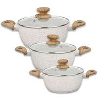 Jogo Panelas Caçarolas Indução 3 Peças Antiaderente Bege Cerâmica Resistente Cozinha Completa