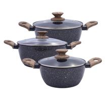 Jogo Panelas Caçarolas Indução 3 Peças Antiaderente Grafite Cerâmica Resistente Cozinha Completa