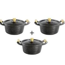 Jogo Panelas Caçarolas Reta Craqueada Alça Madeira 24 a 28cm
