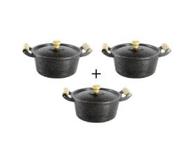 Jogo Panelas Caçarolas Reta Craqueada Alça Madeira 24 a 28cm Jogo Panelas Caçarolas Reta Craqueada Alça Madeira 24 a 28cm