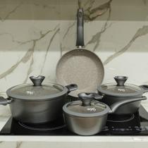 Jogo Panelas Cerâmica Antiaderente Indução Original Orleans Conjunto Caçarolas Cozinha Lua Mel Revestimento Granito Marmorizado Não Grudam Tampa Vidro