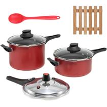 Jogo Panelas De Pressão 2 Em 1 + 02 Descansos + Colher Jogo Panelas De Pressão 2 Em 1 + 02 Descansos + Colher