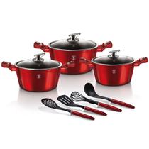 Jogo panelas e utensílios 10 peças Burgundy Berlinger Haus Kit Cozinha Gourmet Forno Fogão Cooktop indução Frigideira Espatula Jogo panelas e utensílios 10 peças Burgundy Berlinger Haus Kit Cozinha Gourmet Forno Fogão Cooktop indução Frigideira Espatula