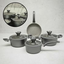 Jogo Panelas Granito Marmorizado Antiaderente Fogão Indução Conjunto Orleans Caçarolas Cozinha Lua de Mel Revestimento Cerâmico Não Grudam Tampa Vidro Jogo Panelas Granito Marmorizado Antiaderente Fogão Indução Conjunto Orleans Caçarolas Cozinha Lua de Mel Revestimento Cerâmico Não Grudam Tampa Vidro