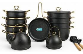 Jogo Panelas Granito Premium 24pçs Alumínio Indução