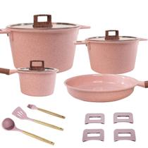 Jogo Panelas Indução Antiaderente Revestimento Mármore Cerâmico 4 peças Rosa Jogo Panelas Indução Antiaderente Revestimento Mármore Cerâmico 4 peças Rosa