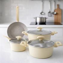 Jogo Panelas Indução Conjunto Rev Cerâmica Parma 4 Peças A5 Revestimento Antiaderente Tampa Vidro Inox Lava Louças Fogão Elétrico Gás Cozinha Fundo