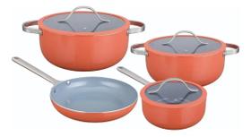 Jogo Panelas Indução Revesstimento Cerâmico 4 Pecas Berlin Laranja