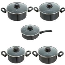 Jogo Panelas Para Indução Cooktop A Gás Elétrico 5 Pçs Preto