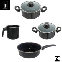 Jogo Panelas Preta Indução Cooktop Elétrico Á Gás 4 Peças Jogo Panelas Preta Indução Cooktop Elétrico Á Gás 4 Peças