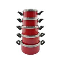 Jogo Panelas Tampa Vidro Alumínio Batido Vermelho Craqueado Jogo Panelas Tampa Vidro Alumínio Batido Vermelho Craqueado