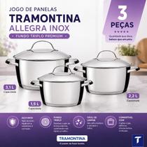 Jogo Panelas Tramontina Allegra Inox 3 Peças Fundo Triplo Multiuso Fogão e Indução Jogo Panelas Tramontina Allegra Inox 3 Peças Fundo Triplo Multiuso Fogão e Indução