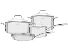 Jogo Panelas Tramontina Grano Glass Aço Inox Corpo Triplo Tampa Vidro 4 Peças Jogo Panelas Tramontina Grano Glass Aço Inox Corpo Triplo Tampa Vidro 4 Peças
