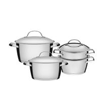 Jogo Panelas Tramontina Inox Fundo Triplo Fogão Indução 3Pçs Jogo Panelas Tramontina Inox Fundo Triplo Fogão Indução 3Pçs