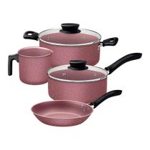 Jogo Panelas Tramontina Linz Starflon Max Rosa 04 Peças Aluminio Antiaderente