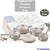 Jogo Panelas Tramontina Veronese 5 Pçs Alumínio Reciclado Antiaderente Cerâmico, Bege Jogo Panelas Tramontina Veronese 5 Pçs Alumínio Reciclado Antiaderente Cerâmico, Bege