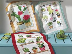 Jogo pano de copa 3 peças felpudo prata cactos Dohler Jogo pano de copa 3 peças felpudo prata cactos Dohler