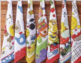 Jogo pano de prato atoalhado 7 peças - 100% algodão - estampas diversas