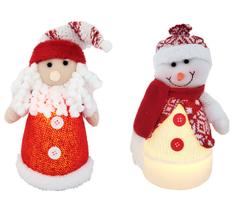 Jogo Papai Noel e Boneco de Neve Cone Iluminado LED Tricô Vermelho e Branco 30cm - Magizi