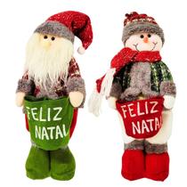 Jogo Papai Noel e Boneco de Neve Decor com Saco Porta Objetos Feliz Natal 40cm - Master Christmas