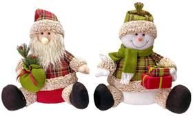 Jogo Papai Noel e Boneco de Neve Pelúcia Scoth Sentado Xadrez Verde e Vermelho 36cm - Magizi - Yangzi