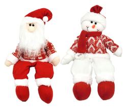 Jogo Papai Noel e Boneco de Neve Pelúcia Sentado Vermelho 40cm - Master Christmas