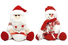 Jogo Papai Noel e Boneco de Neve Pelúcia Sentado Vermelho e Branco 20cm - Magizi