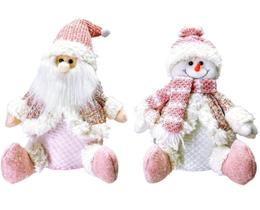 Jogo Papai Noel E Boneco De Neve Sentado Rosê Luxo 32Cm - Yangzi