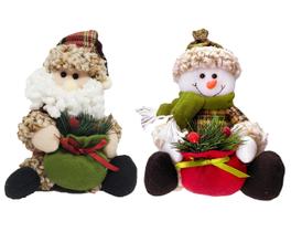 Jogo Papai Noel e Boneco de Neve Sentado Scoth Saco de Presentes Decorado 20cm - Magizi Jogo Papai Noel e Boneco de Neve Sentado Scoth Saco de Presentes Decorado 20cm - Magizi
