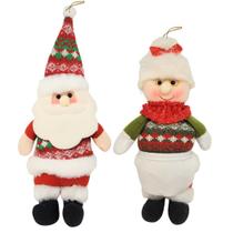 Jogo Papai Noel e Mamãe Noel Pelúcia Pendente 30cm Gorro Crochê Plus - Master Christmas