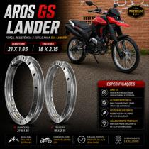 Jogo par aro gs 21x1.85 18x2.15 xtz lander 250 prata cromado Jogo par aro gs 21x1.85 18x2.15 xtz lander 250 prata cromado