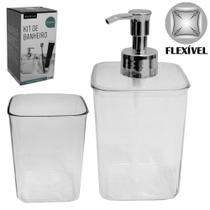 Jogo para banheiro de plastico pet flexivel quadrado inova premium com 2 pecas