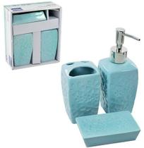 Jogo Para Banheiro De Porcelana Lunnar Relevo Flor Com 3 Pec - Oem