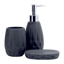 Jogo Para Banheiro Porcelana 3 Peças Metrópole Cinza Escuro - Yazi