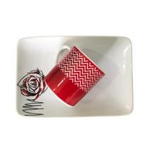 Jogo para Café 4 Peças Porcelana Retrô Branco e Vermelho