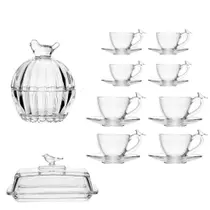 Jogo Para Chá e Café 18 Peças Birds Cristal / Aço Inox Wolff Jogo Para Chá e Café 18 Peças Birds Cristal / Aço Inox Wolff