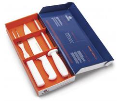 Jogo para Churrasco 3 Peças Aço Inox Mundial Profissional Garfo Faca Afiador Chaira