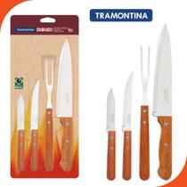 Jogo Para Churrasco 4 Pcs Aco Inox Cabo Madeira Tramontina