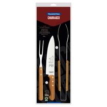 Jogo para Churrasco Lâminas em Aço Inox e Cabos de Madeira Natural 3 Pçs Tramontina