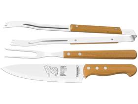 Jogo para Churrasco Tramontina com Lâminas em Aço Inox e Cabos de Madeira Natural 3 Peças Dynamic 22399/075