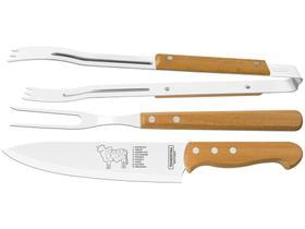 Jogo para Churrasco Tramontina com Lâminas em Aço Inox e Cabos de Madeira Natural 3 Peças Dynamic 22399/075