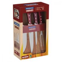 Jogo para Churrasco Tramontina com Lâminas em Aço Inox e Cabos em Madeira Polywood Vermelho 5 Peças Jogo para Churrasco Tramontina com Lâminas em Aço Inox e Cabos em Madeira Polywood Vermelho 5 Peças