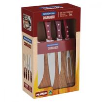 Jogo para Churrasco Tramontina com Laminas em Aço Inox e Cabos em Madeira Polywood Vermelho 5 Peças Jogo para Churrasco Tramontina com Laminas em Aço Inox e Cabos em Madeira Polywood Vermelho 5 Peças