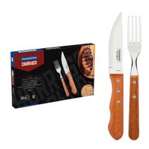 Jogo para Churrasco Tramontina Dynamic com Lâminas em Aço Inox e Cabos de Madeira Natural 12 Peças