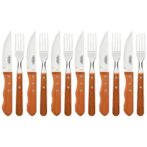 Jogo para Churrasco Tramontina Dynamic com Lâminas em Aço Inox e Cabos de Madeira Natural 12 Peças