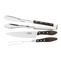 Jogo para Churrasco Tramontina em Aço Inox com Cabo Castanho Polywood 3 Peças