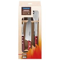 Jogo para Churrasco Tramontina em Aço Inox com Cabo Vermelho Polywood 3 Peças